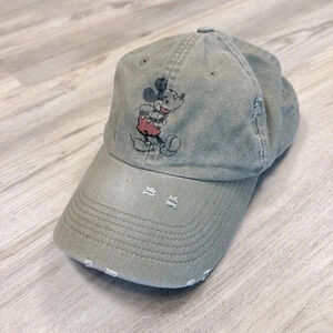 Disney Parks Mickey Mouse Distressed Baseball Cap Vintage Green Adjustable Hat